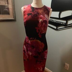 T Tahari Multicolor Floral Midi Dress